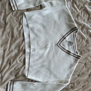 ALO Yoga Kids Cream Sweater with Brown Trim